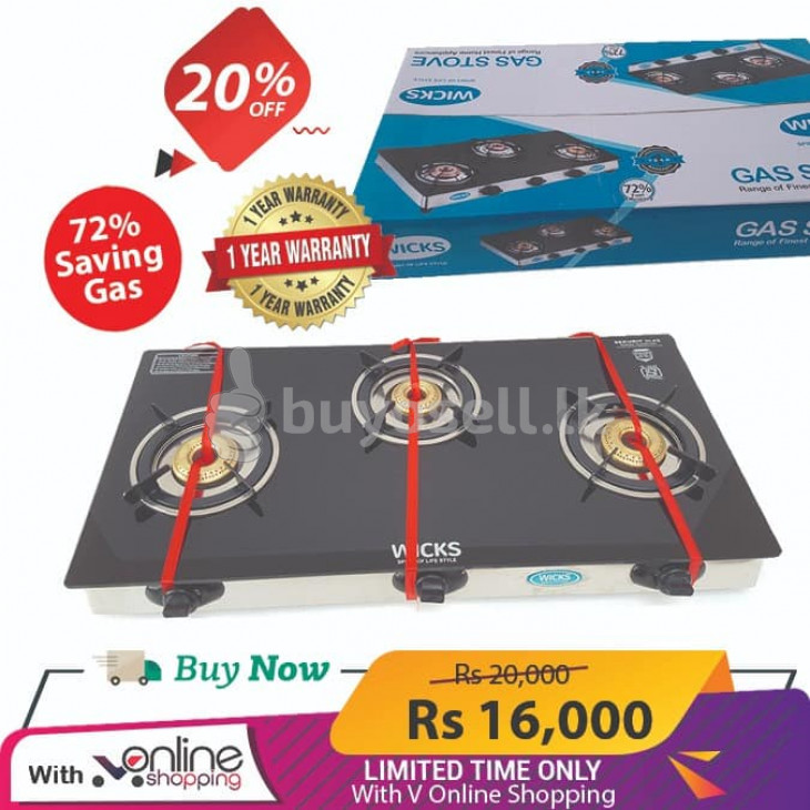 3 Burner Glass Top Gas Stove - 20% OFF WSI-0004 for sale in Colombo