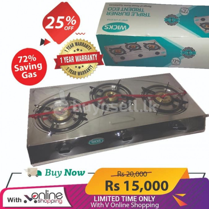 3 Burner Stainless Steel Gas Cooker - 25% OFF WSI-0003 for sale in Colombo
