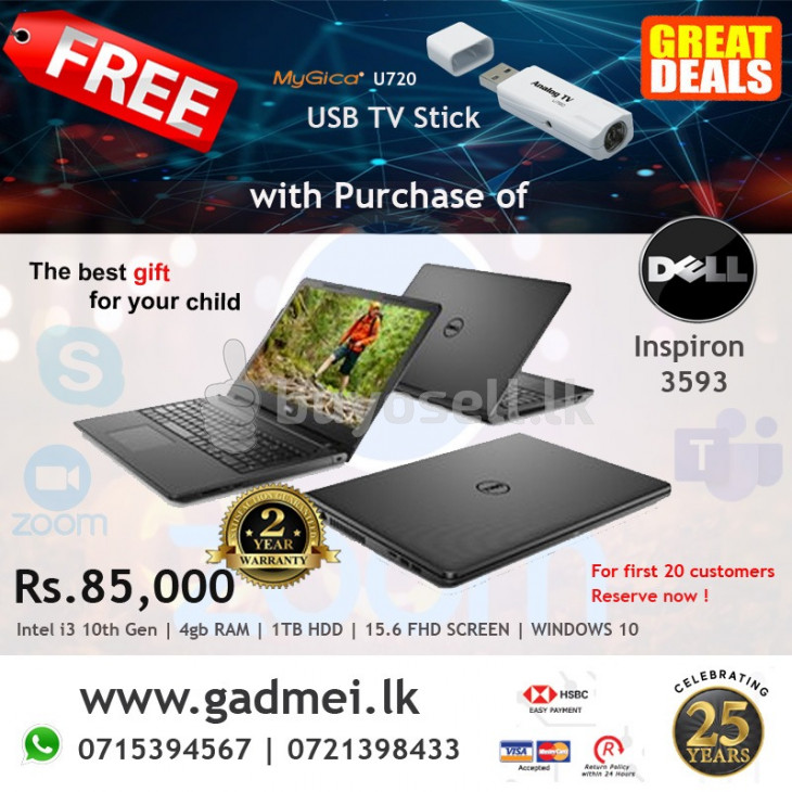 Laptop-Dell 3593 i3-4GB-1TB-Win10 (2Y) for sale in Colombo