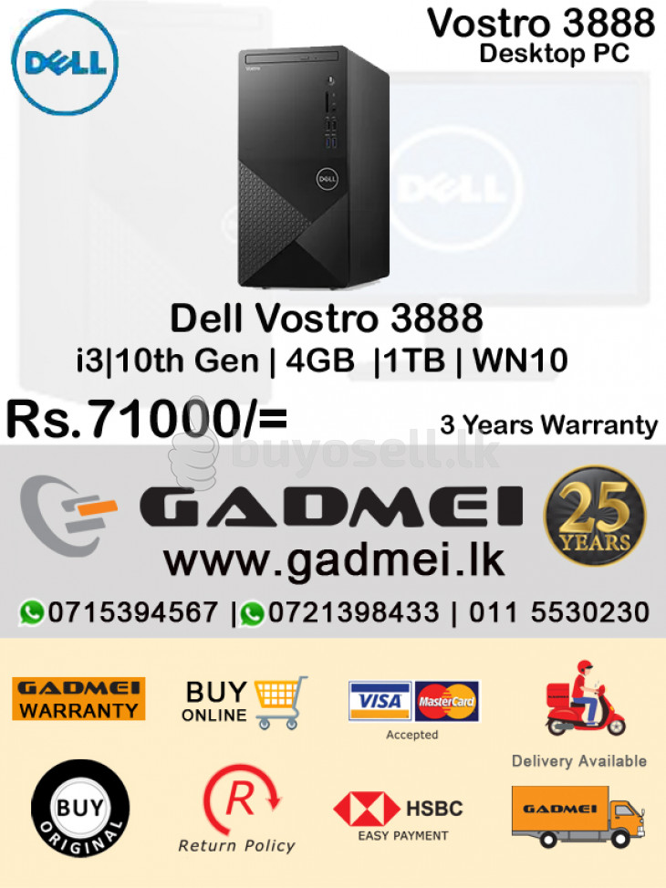 Desktop-Dell Vostro 3888 i3-10TH GEN -4GB- 1T-WN10 (3Y) for sale in Colombo