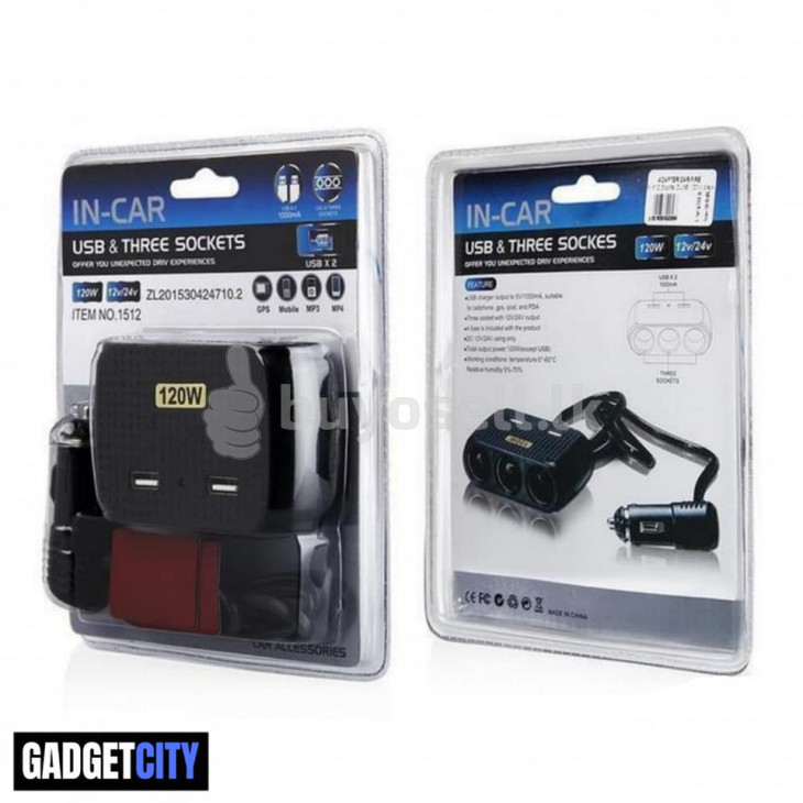 USB & 3 Shoket Car Charger in Colombo