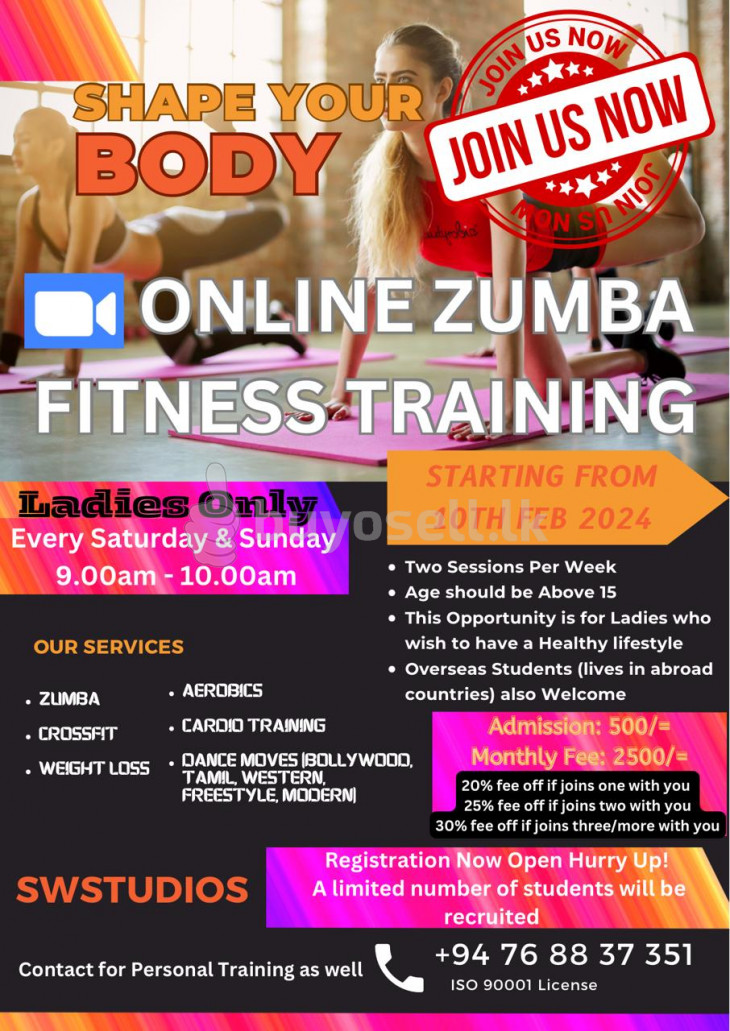 Online Fitness Training Zumba Classes for Ladies for sale in Colombo