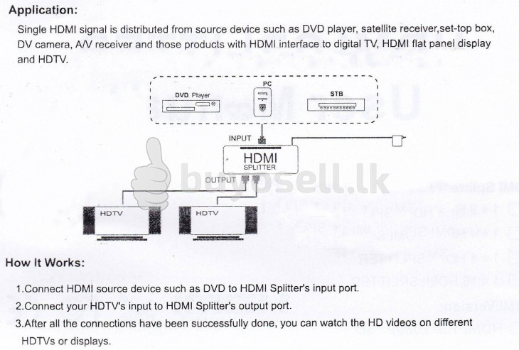 HDMI Splitter 2 Port for sale in Colombo