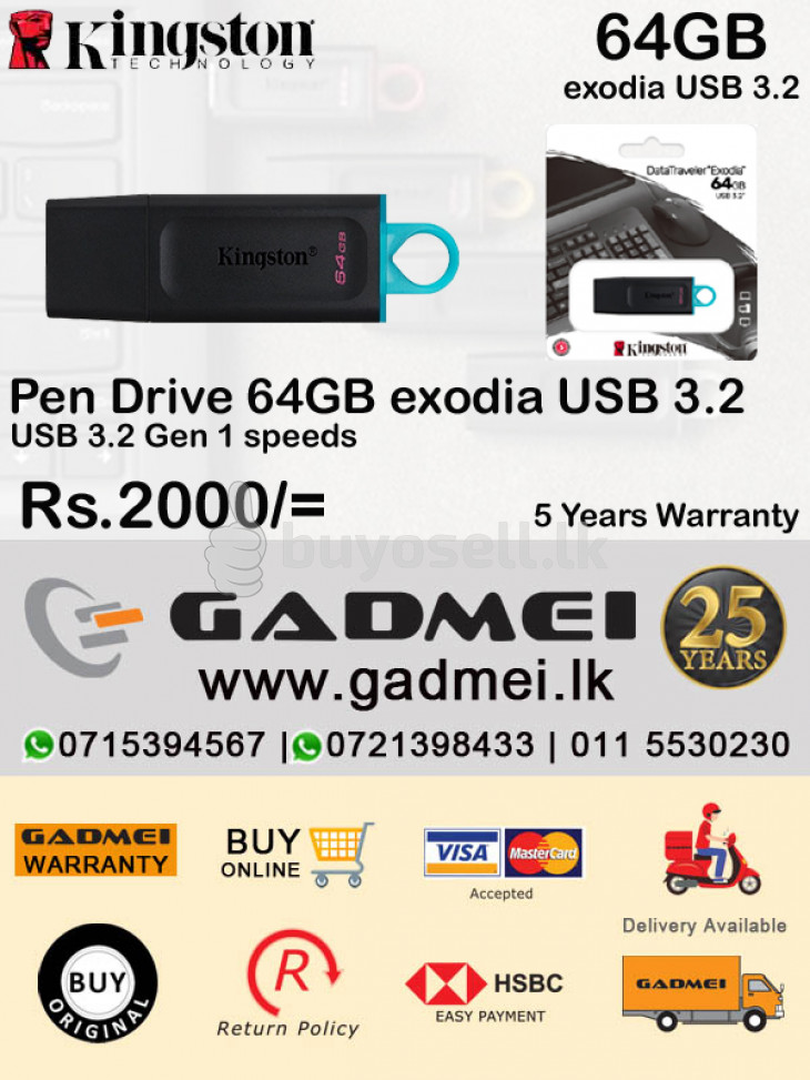 Pen Drive 32GB Kingston exodia USB 3.2 (5y) for sale in Colombo