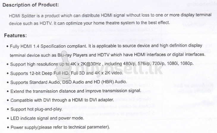 HDMI Splitter 4 Port for sale in Colombo